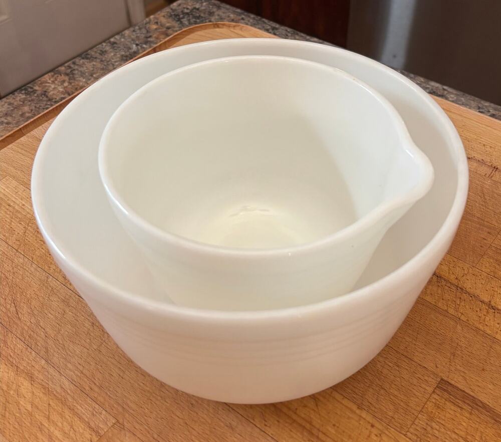 Vintage Pyrex Hamilton Beach White Milk Glass Mixer Bowls Set of 2 1940s 1950s